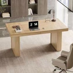 ❤️‍🔥 #B 63 in. Rectangle Natural Wood Executive Desk with Spacious Desktop