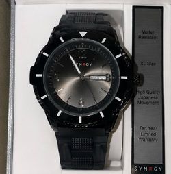 Synrgy XL Black Analog Fashion Watch – Japanese Quartz, Day/Date, Silicone Strap