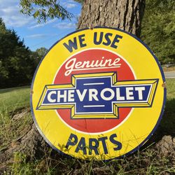 CHEVROLETe PARTS PORCELAIN ENAMEL SIGN 30 INCHES ROUND