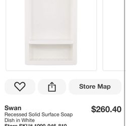 Swan Recessed Solid Surface Soap Dish in White