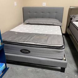 Brand New/ Gray Queen Bed Frame Cama//We Have A Lot Of Bedroom Set Available 