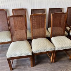Lane Mid Century Modern Campaign Style Cane Set of 8 Dining Chairs MCM Modern Farmhouse Country Cottage 