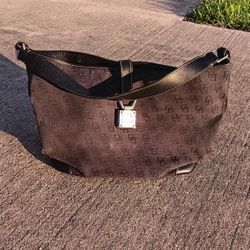 Vintage Dooney & Bourke Signature Monogram Logo Black Hobo Bag 