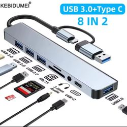8-in-1 USB 3.0 Type C Adapter Docking Ststion USB 2.0 Port TF SD Card Reader Audio Output Multi-hub Splitter for Macbook Pro Computer