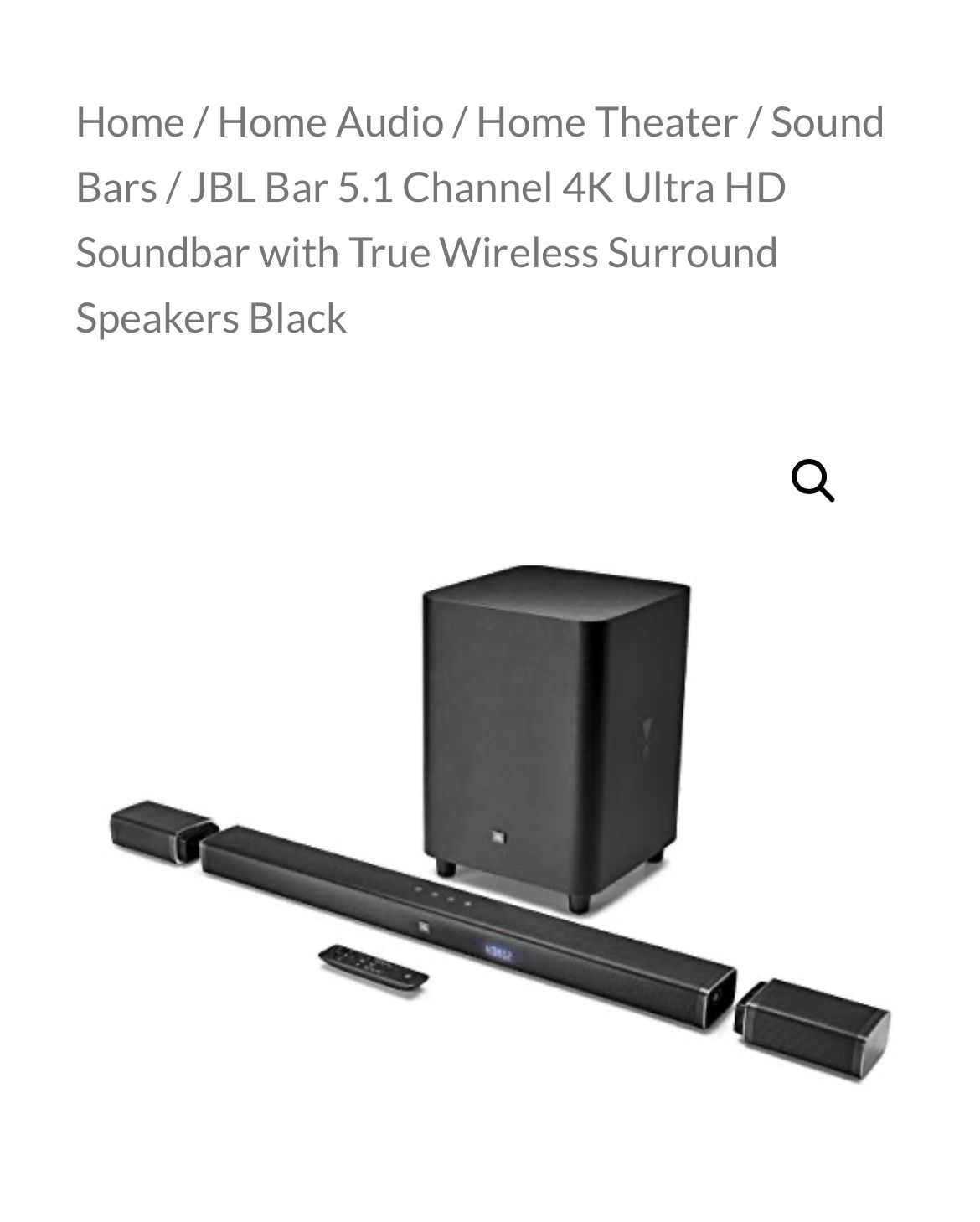 JBL 5.1 Surround Sound System with Detachable Rear Speakers 