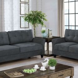 Brand New Gray Tufted Sofa And Love Seat