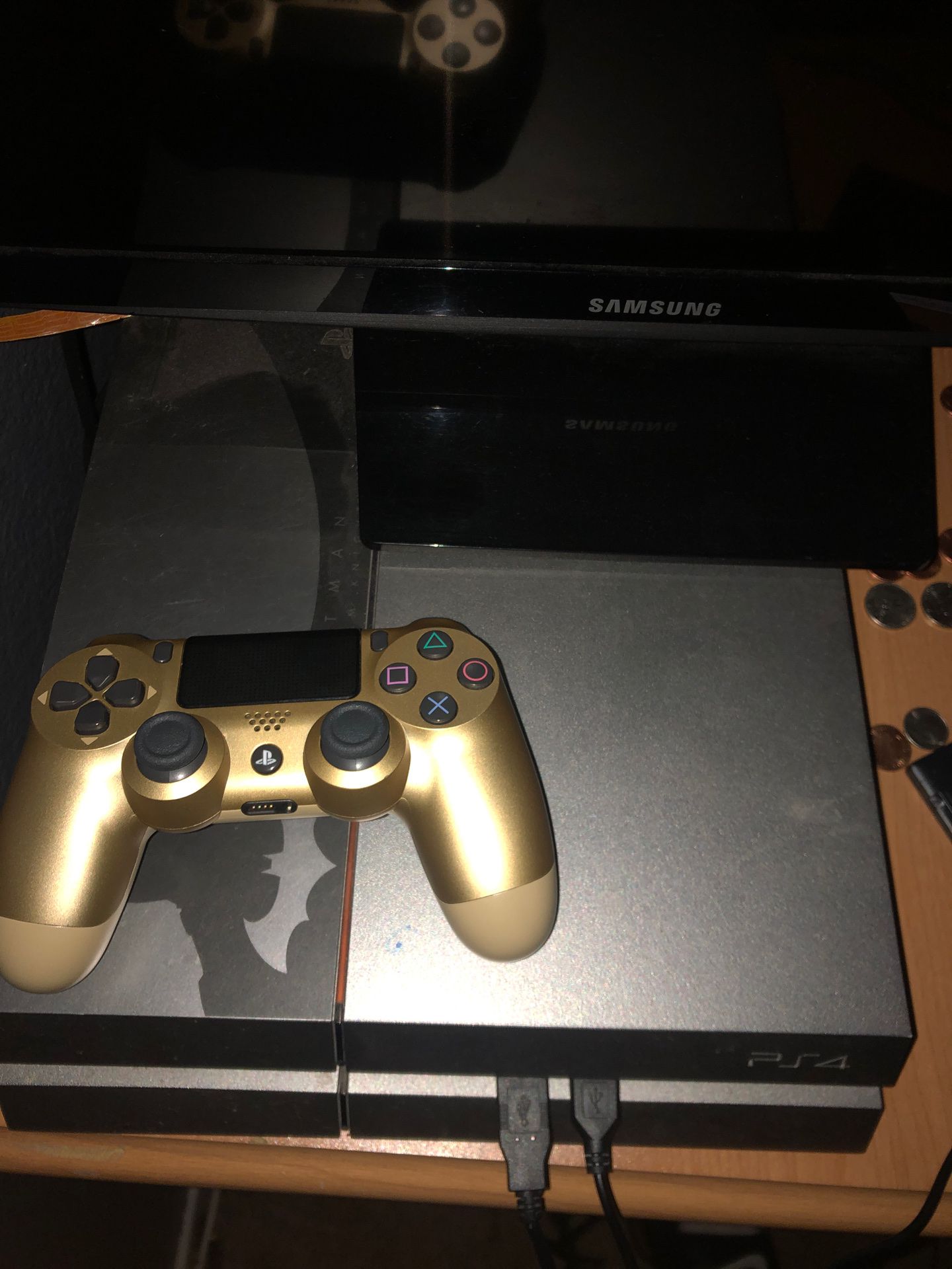 Ps4 with gold controller and headset turtle beach