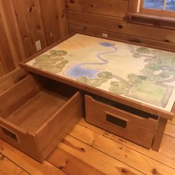 Pottery Barn Kids Activity - Train Table w/rolling Pullout Carts