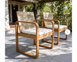 Meteor shower lIc 2-Piece Acacia Wood Outdoor Dining Chairs Set with Multi Brown Rope Back & Beige Cushion 400 Ibs Capacity Teak