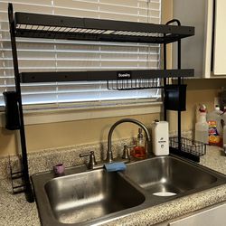 Over The Sink Dish Drying Rack,Adjustable,2 Tier Stainless Steel Dish Rack  Drainer, Large Stainless Steel Dish Rack Over Sink for Kitchen Counter  Organizer Storage Space Saver with Hooks 33.5 