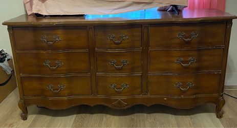 French Provincial Wood Dresser 9 Drawers
