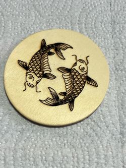 Wood Burned Koi Fish Refrigerator Magnet Handmade Wooden Kitchen Decor