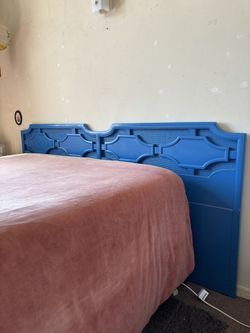 Must Go By Sunday! Vintage MCM Blue Wooden Headboard King/queen