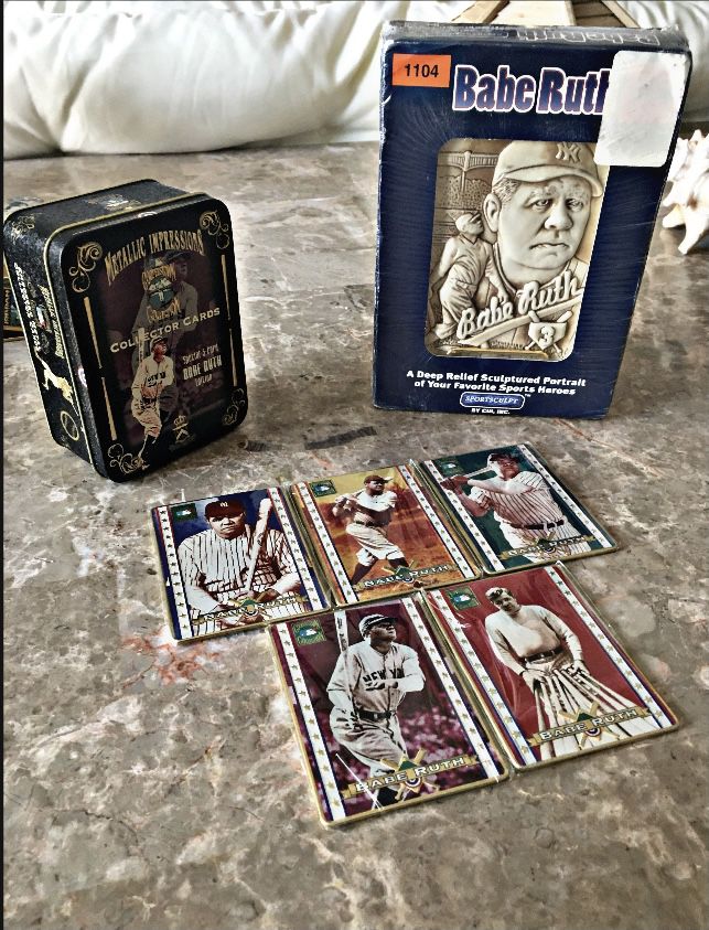 📈📈New 1990s Babe Ruth lots five card metal set in stone Sculpture