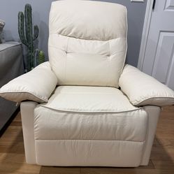 Power Recliner for Adults, PU Leather Swivel Rocker with Padded Armrests Side Pocket, Modern Upholstered Glider