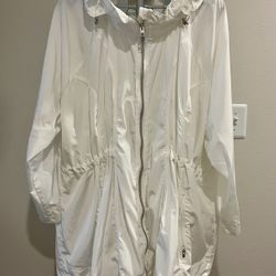 Athleta Jacket Womens  2X White Drip Drop Hooded Athletic Windbreaker Athleisure