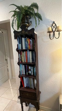 Antique Narrow Wooden Bookshelf with Drawer