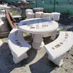 Concrete Mosaic Picnic Table with 3 Benches/ Outdoor Patio Furniture