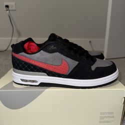 NIKE SB- PAUL RODRIGUEZ ZOOM AIR LOW- MEN’S 9.5- BLACK/ VARSITY RED/  FLINT GREY/ BLACK- Clean W/Box