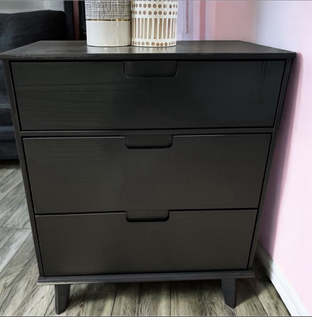 New Black Solid Wood 3 Drawer Dresser - Mid Century Modern