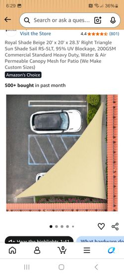 Royal shade beige 20'x20x28.3' right triangle sun shade ,sail  RS,SLT 95% UV blockage heavy duty new in bag pick up in pomona $35