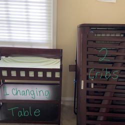 Matching cribs and changing table for sale as a set