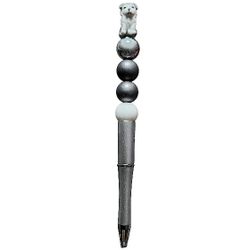 Dog Puppy Custom Beaded Ballpoint Twist Pen Metallic Silver White Topper