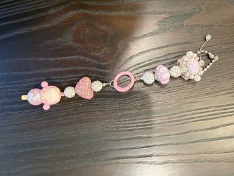 Pink Rhinestone Charm Keychain with Bear and Heart