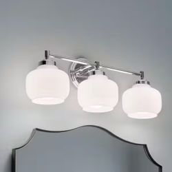 Kichler Breslyn 24” 3-Light Chrome Bathroom Vanity Light – Opal Glass