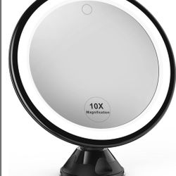 Upgraded 10x Magnifying Lighted Makeup Mirror with Touch Control, Powerful Locking Suction Cup, and 360 Degree Rotating Arm, Magnifying Mirror with Li