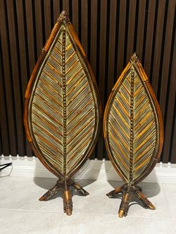 Vintage MCM tropical bamboo and rattan tiki palm leaf decor