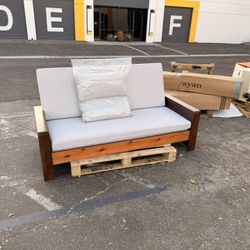 Handmade Sofa Loveseat with Solid Wood Frame and Gray Cushions