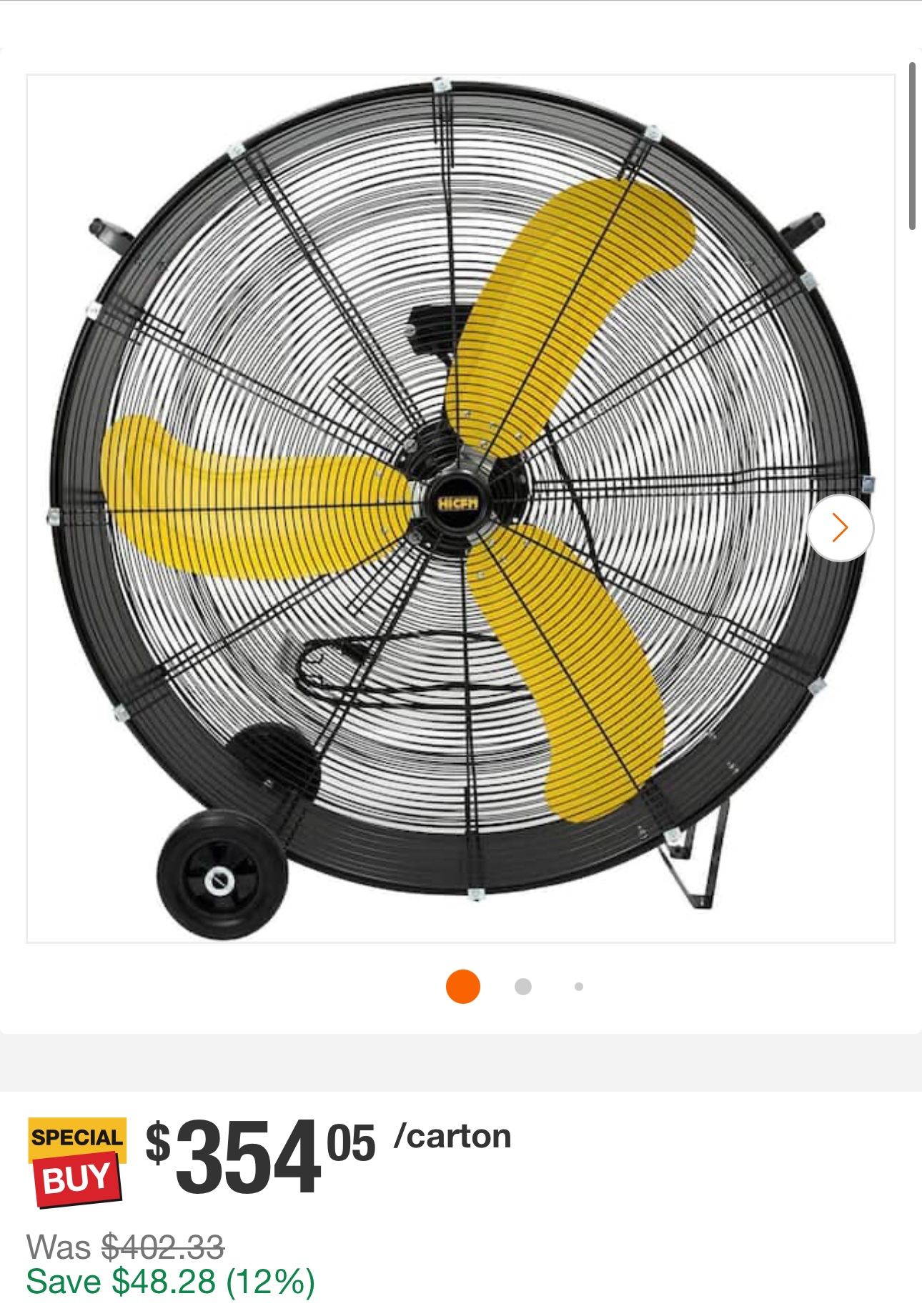 36 in. Industrial Drum Fan in Black, 18600 CFM High Velocity 2 Speed 3/5 HP Heavy Duty Metal Air Circulator