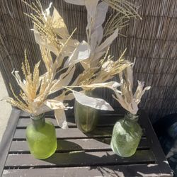 Olive Green Floral Vases 