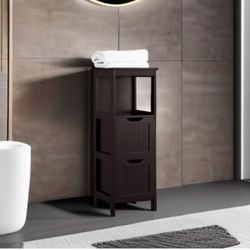 Small Bathroom Storage Cabinet with 2 Drawers & Shelf, Espresso