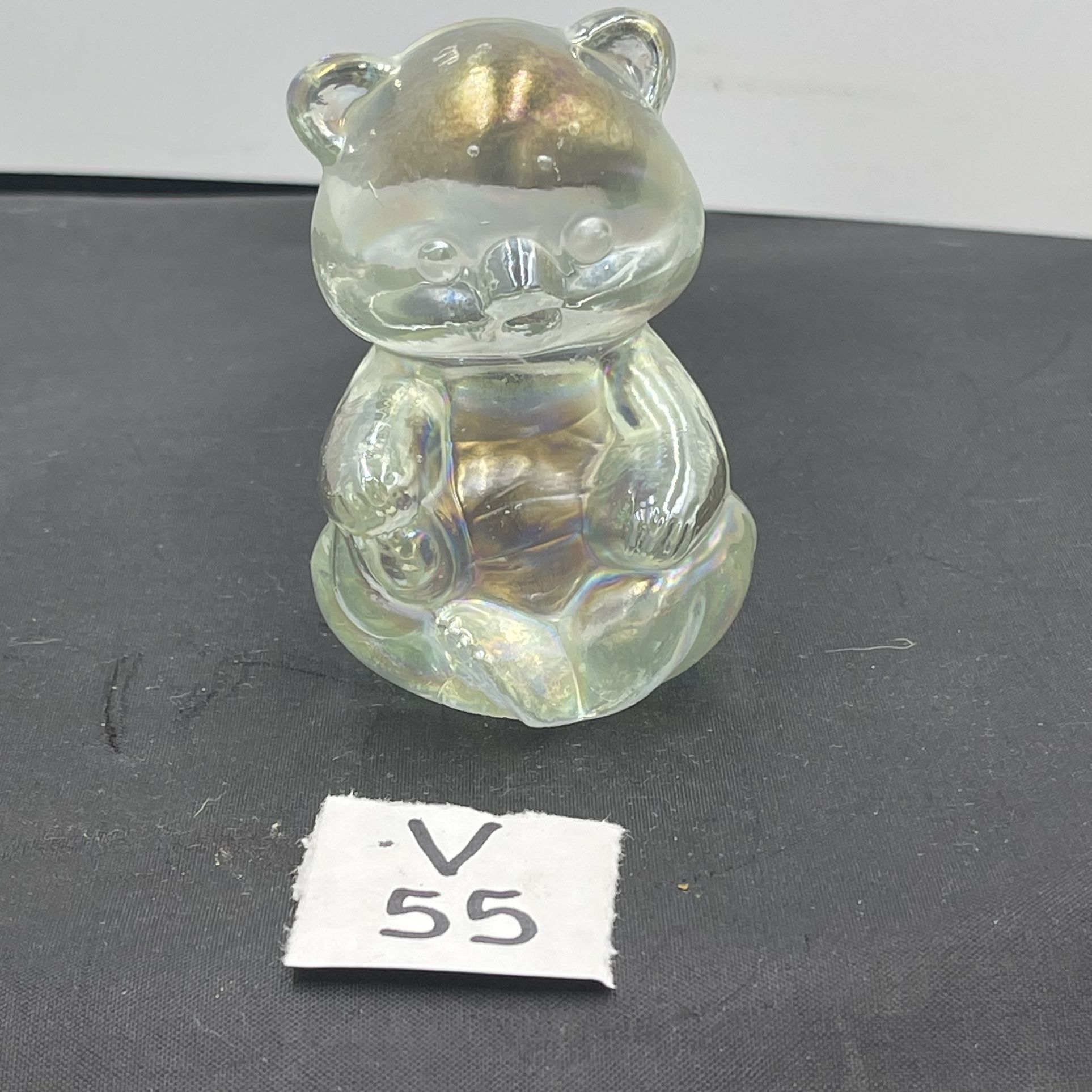 Fenton Art Glass Clear Opalescent Teddy Bear 3.5" High(v55)
