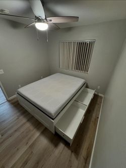 Queen IKEA BRIMNES Bed Frame with Storage and Memory Foam Mattress