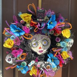 Dia De Los Muertos Sugar Skull Wreath..