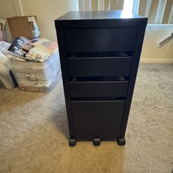 Black Roller Wood File Cabinet. 