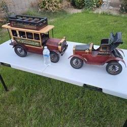 Vintage 1920s Double Decker Bus And Ford T Model Wood And Metal Decor