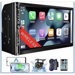 Wireless Double Din Car Stereo Works with Apple Carplay,7 Inch HD 1024 * 600 Tou
