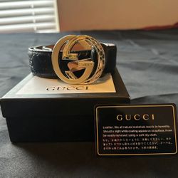 Black Double G Monogram Belt Gold Buckle Sz 44