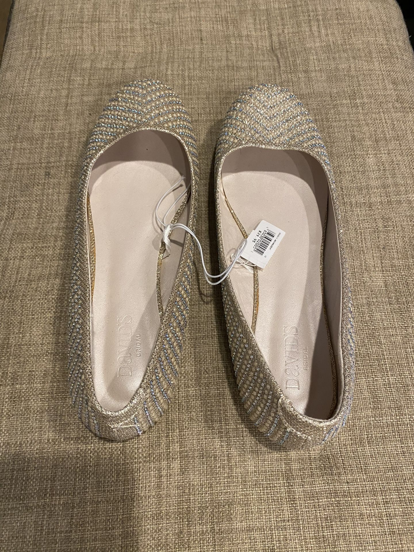 David’s Bridal Women’s Size 10 Rhinestone Ballet Flats Slip On Wedding Shoes