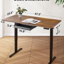 ErGear Electric Standing Desk with Drawer, Adjustable Height Sit Stand Up Desk, Home Office Desk Computer Workstation, 48x24 Inches, Vintage Brown