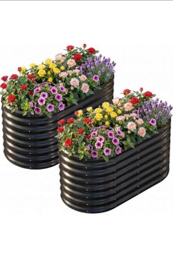 AHEONLAR 2 Pack 4×2×2ft Galvanized Raised Garden Bed Outdoor, Oval Sturdy and Durable Planter Boxes for Vegetables, Fruits, Flowers and Plants, Easy A