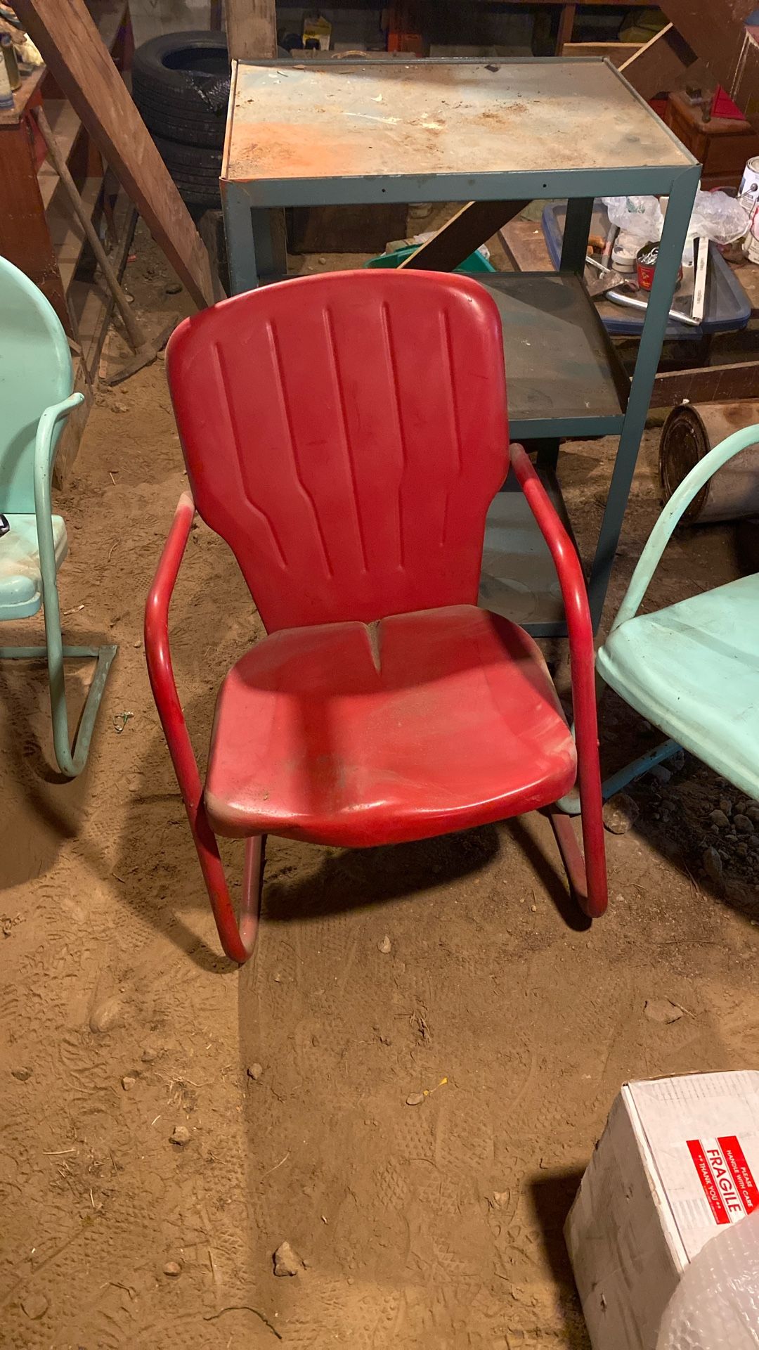 3 Vintage 1950’s Metal Lawn Chairs 1 Red 2 Pale Teal