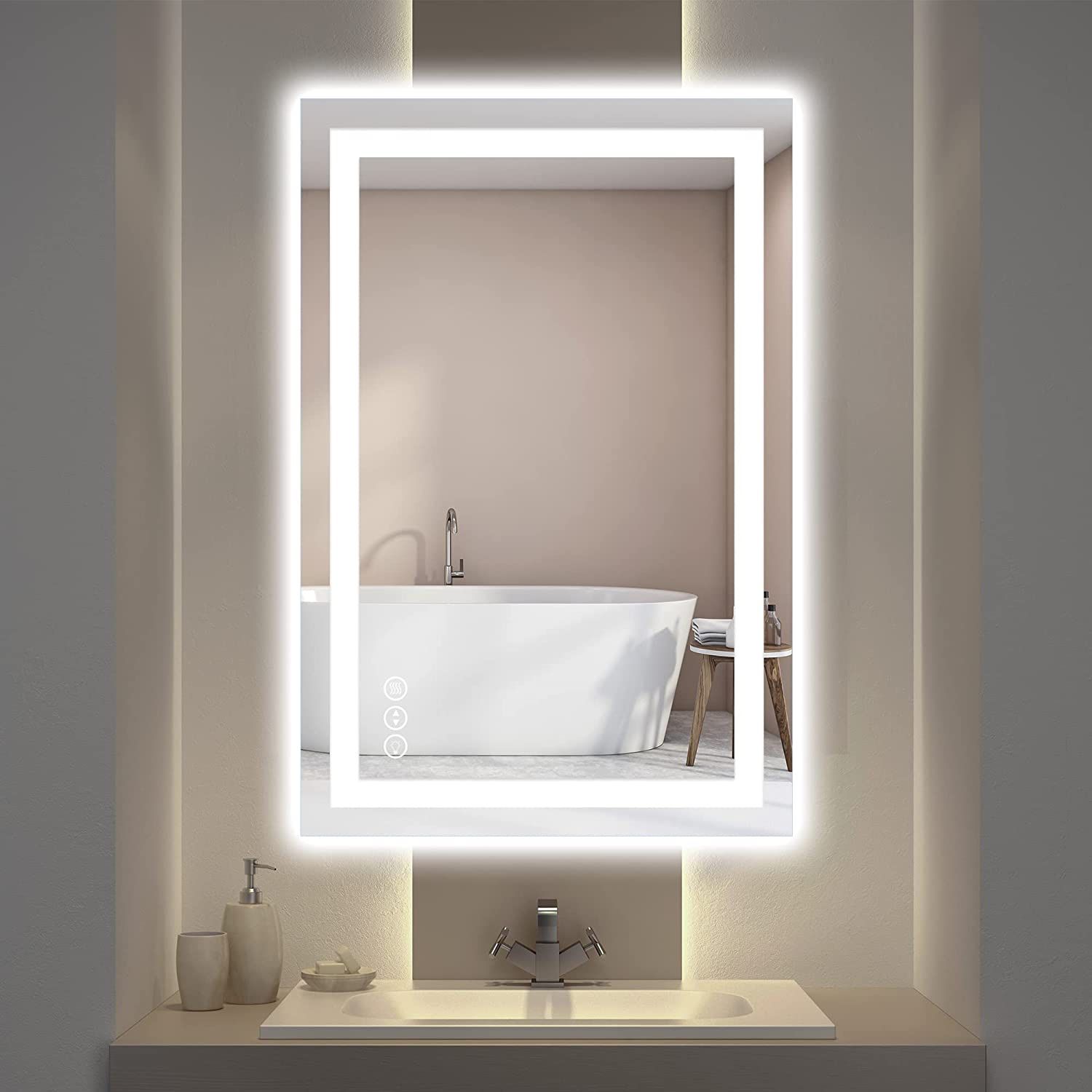 24x32 LED Bathroom Mirror, Shatterproof Wall Mounted Vanity Mirror, Light Color&Temperature Adjust with Memory Function,Anti-Fog&Auto-Off Defogging Ma