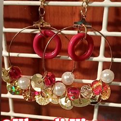 Red & Gold Hoop Earrings 