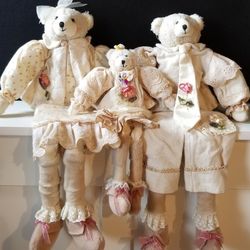 Bear Family Set Cream Color Sit or Hang 18" & 12" BRAND NEW! 