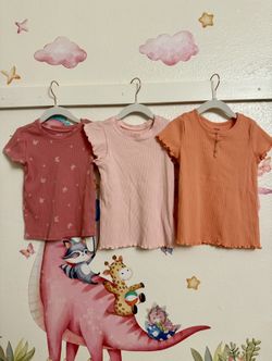 Toddler girl tops shirt - Pekkle brand ribbed tops size 5T - pink and orange colors